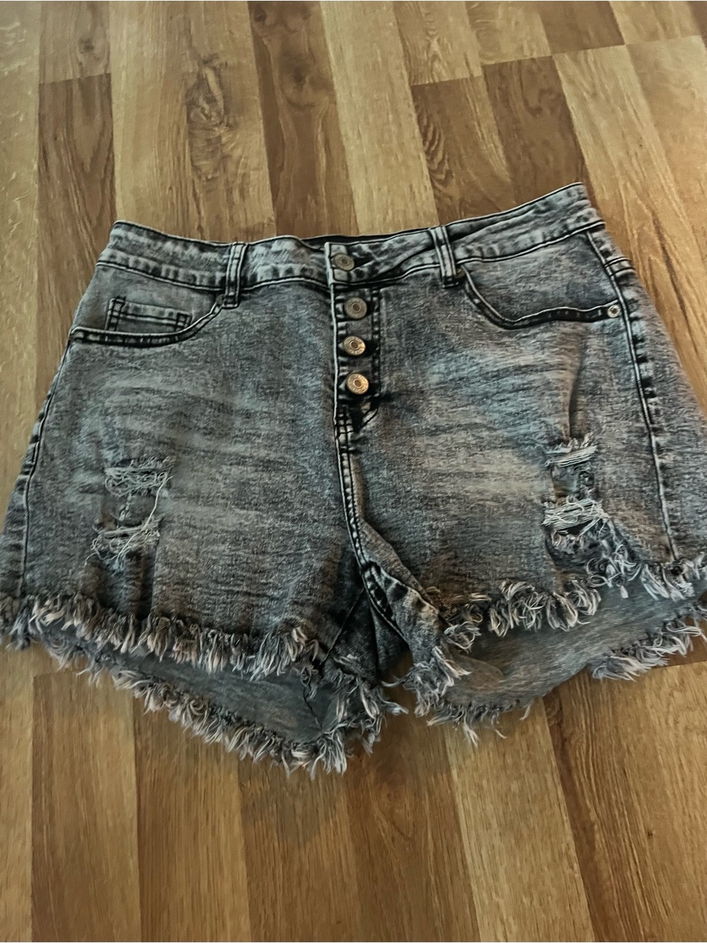 High-Rise Distressed Black Denim Shorts